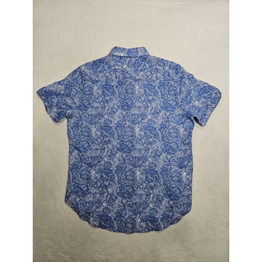 ROBERT GRAHAM‎ Men's Abstract Floral Plaid Linen Large Blue Short Sleeve Shirt - Picture 5 of 8